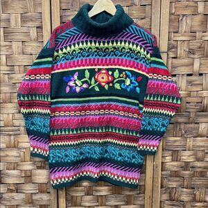 Colorful Patterned Turtleneck Sweater